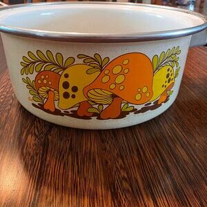Merry Mushroom enamelware saucepan Vintage Sears 1970s Retro Kitchen Nostalgia